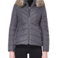 Maralyn & Me Junior's Faux Fur Trim Hooded Puffer Coat Gray Size Large
