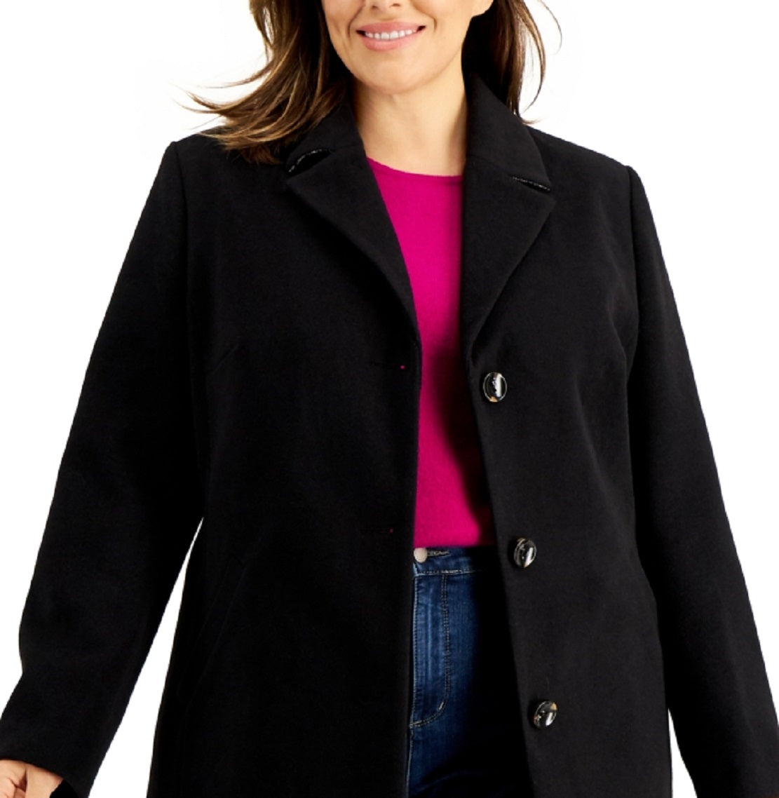 Maralyn & Me Women's Single Breasted Reefer Coat Black Size 3X