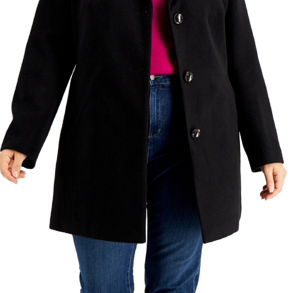 Maralyn & Me Women's Single Breasted Reefer Coat Black Size 3X