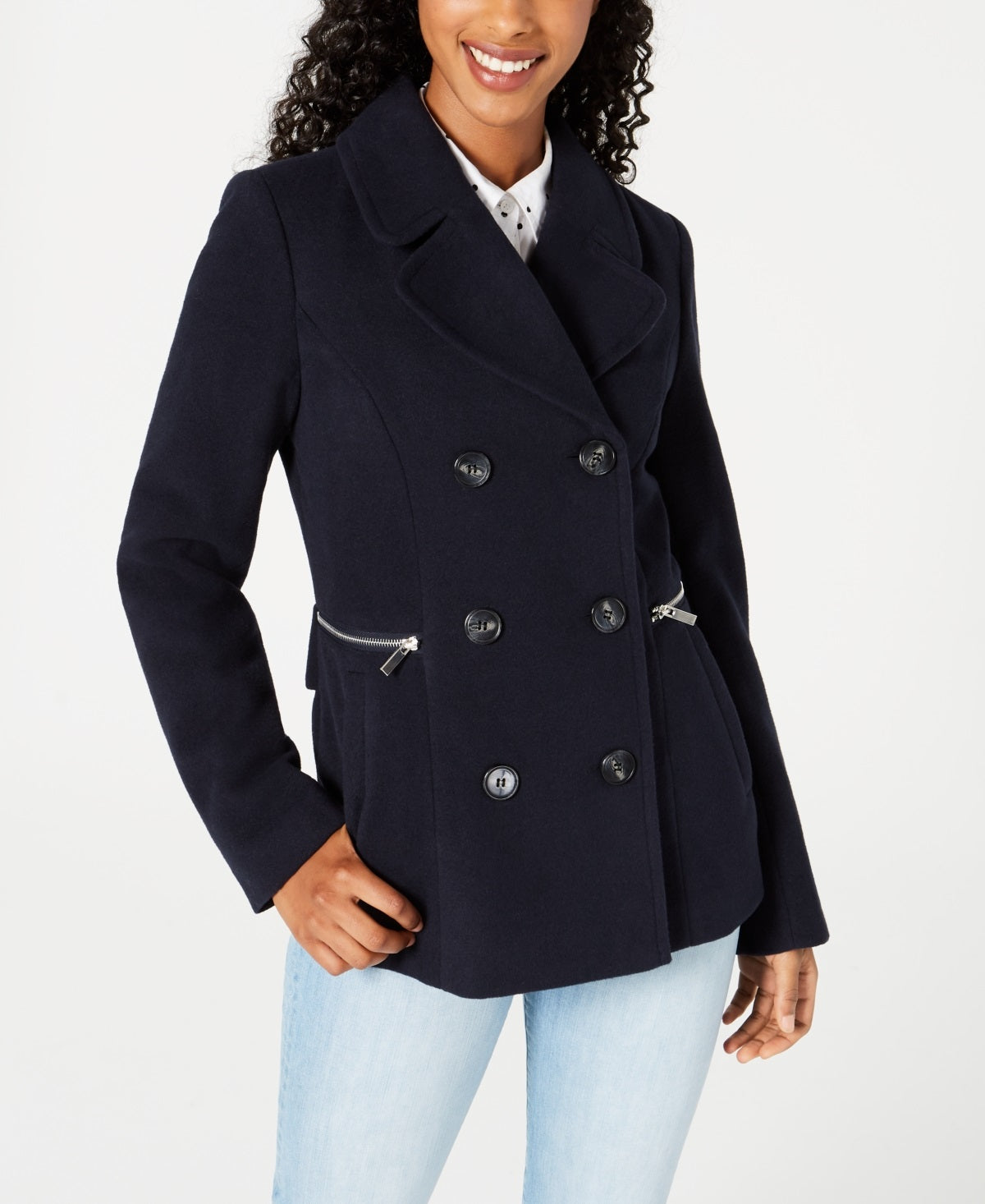 Maralyn & Me Junior's Double Breasted Peacoat Blue Size XX-Large