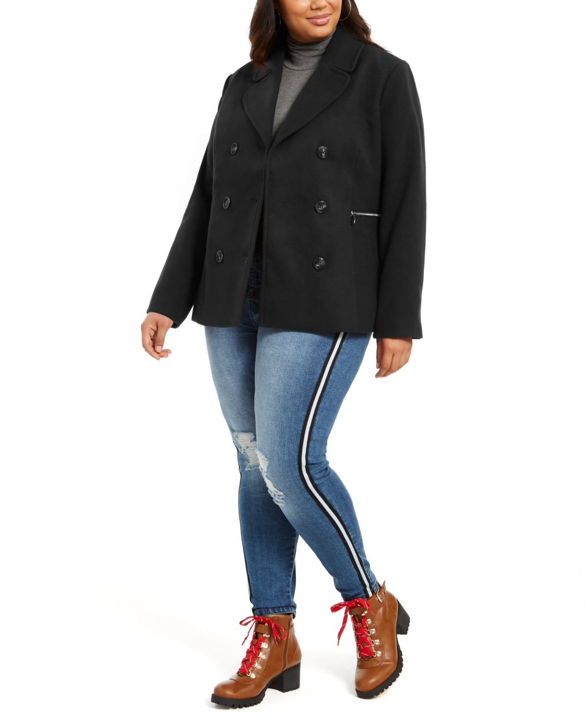 Maralyn & Me Juniors' Double Breasted Peacoat Black Size 1X