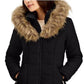 Maralyn & Me Junior's Belted Faux Fur Trim Hooded Puffer Coat Black Size Medium