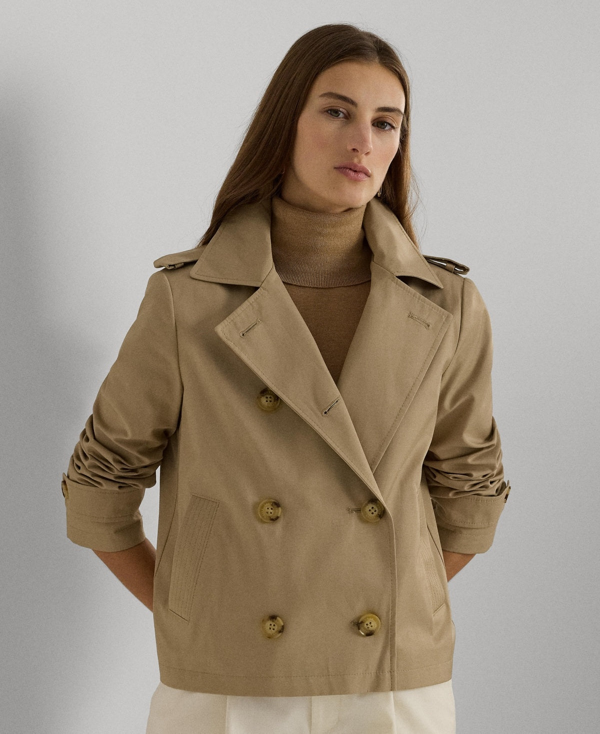 Lauren Ralph Lauren Womens Double Breasted Trench Coat Birch Tan