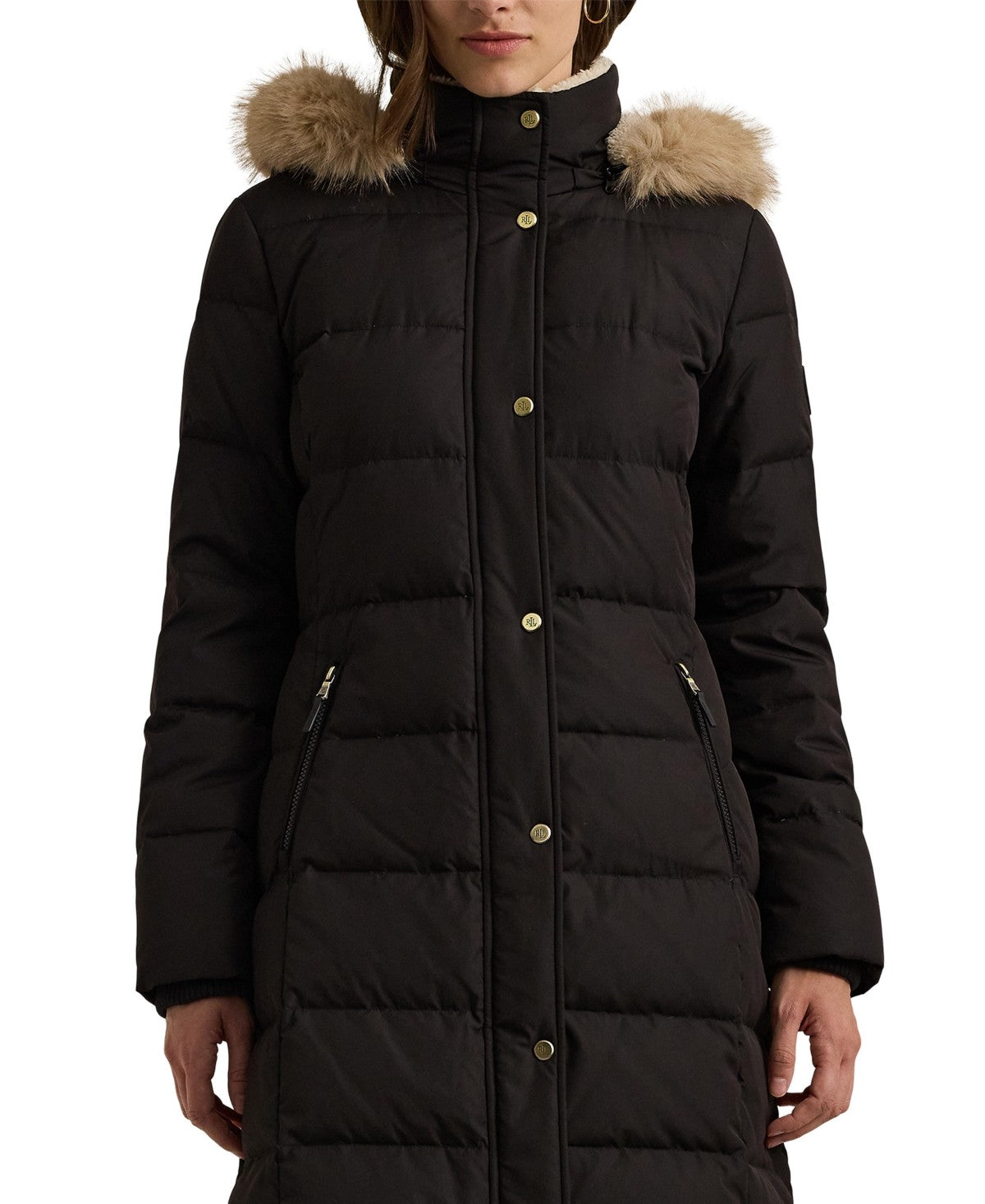 Lauren Ralph Lauren Petite Faux Fur Trim Hooded Puffer Coat Black