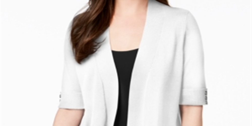 JM Collection Women's Cropped Button Detail Cardigan White Size X-Large