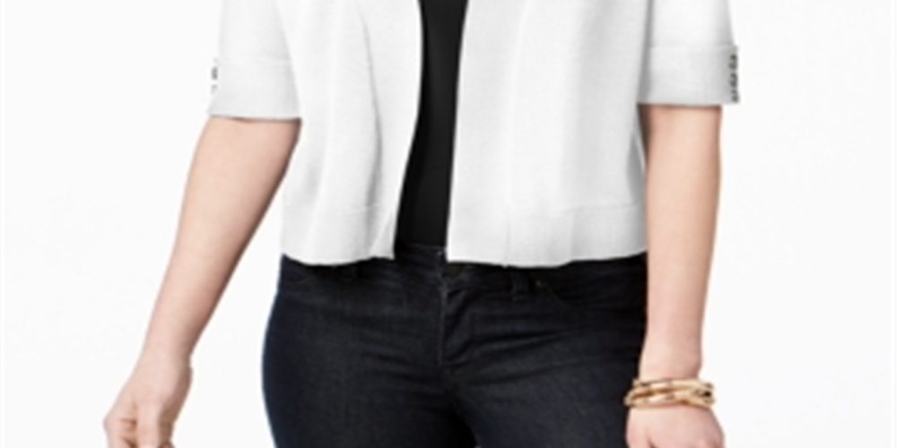JM Collection Women's Cropped Button Detail Cardigan White Size X-Large