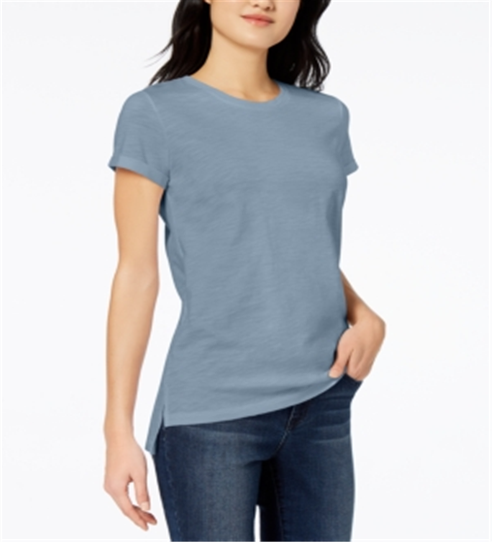 Maison Jules Women's Short Sleeve Crew Neck Hi Lo Top Blue Size X-Small