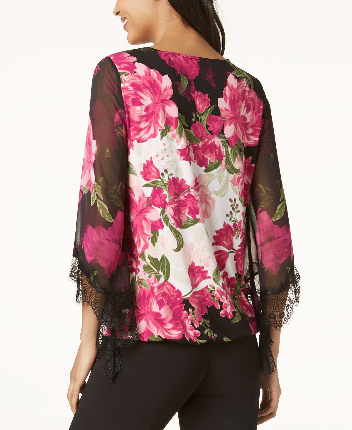 Alfani Women's Lace Trim Bubble Hem Blouse Pink Size X-Large