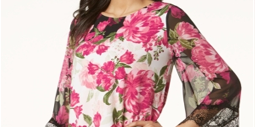 Alfani Women's Lace Trim Bubble Hem Blouse Pink Size X-Large