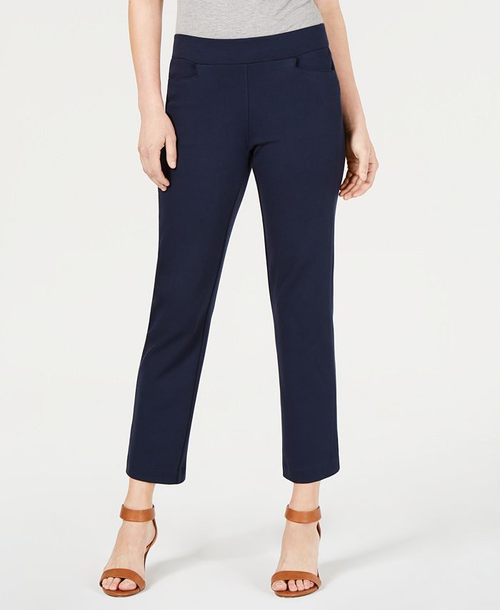 Style & Co Women's Cropped Pull on Straight Leg Pants Blue Size Small