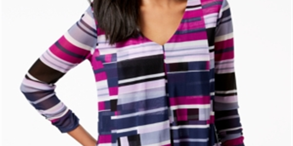 Alfani Women's Draped Asymmetrical Mesh Top Blue Size Petite S
