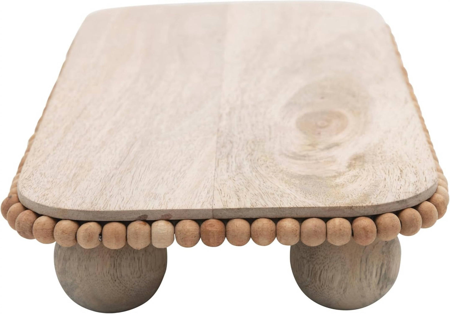 Creative Co-Op - Mango Wood Pedestal With Wood Beads Serving Tray