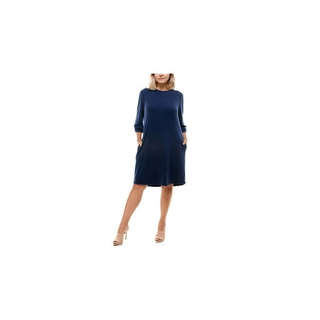womens-navy-pocketed-jersey-knit-shift-dress-plus-size