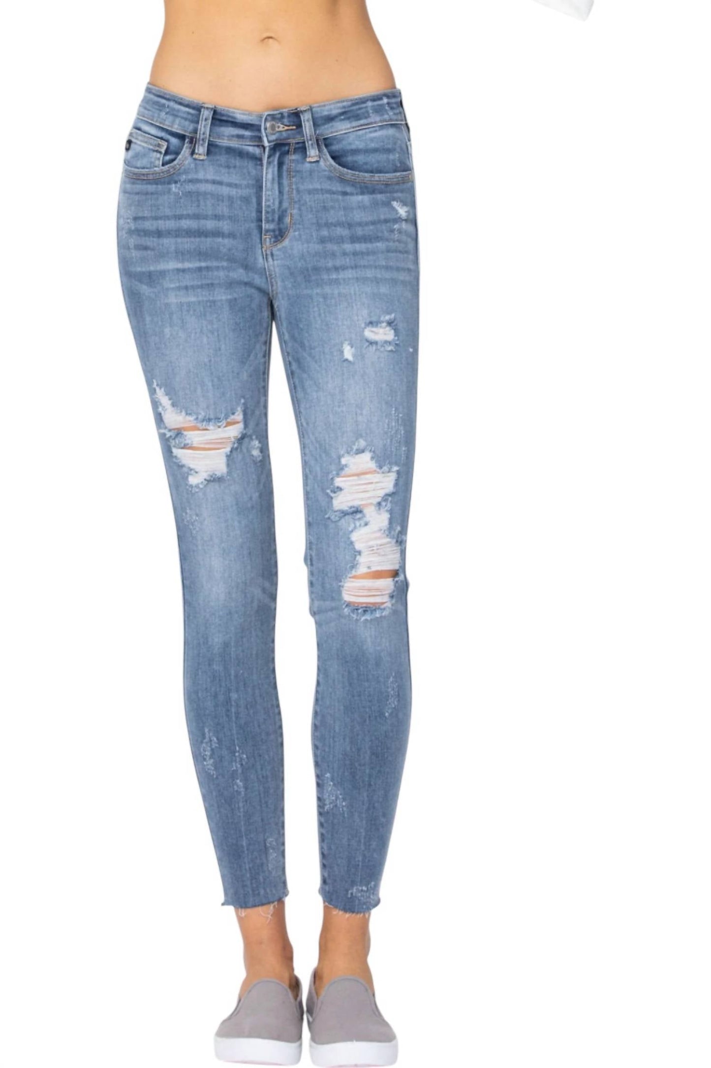 judy-blue-destroyed-raw-hem-skinny-jeans
