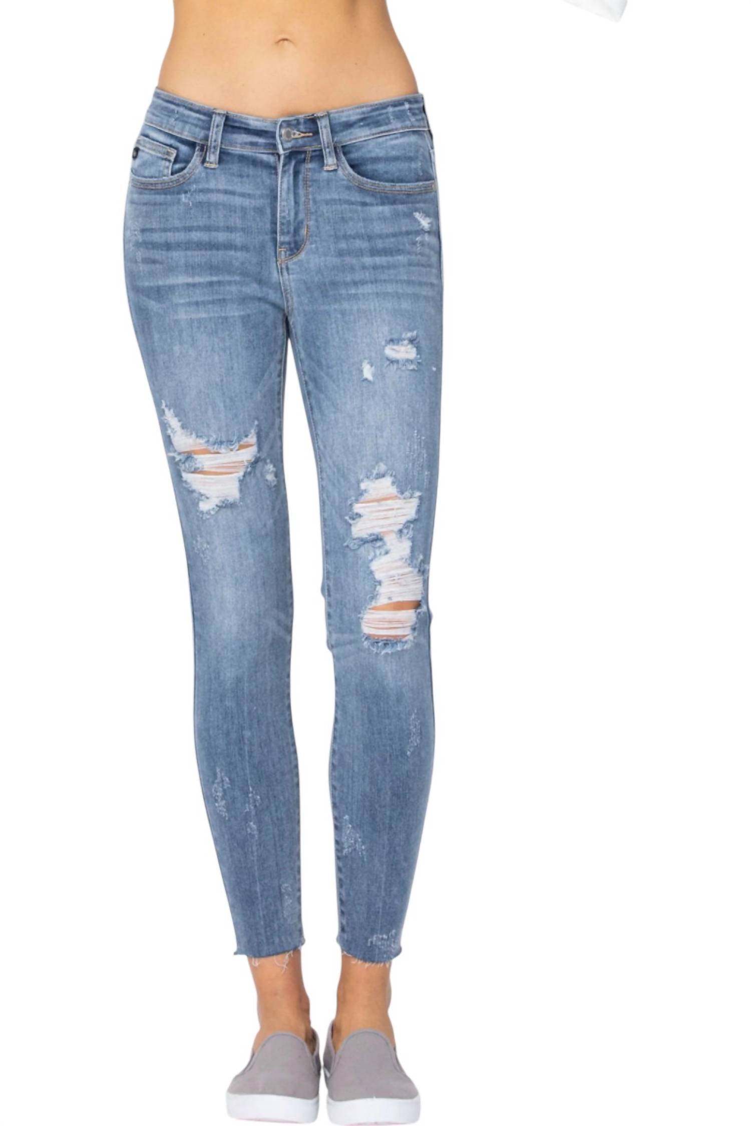 judy-blue-destroyed-raw-hem-skinny-jeans