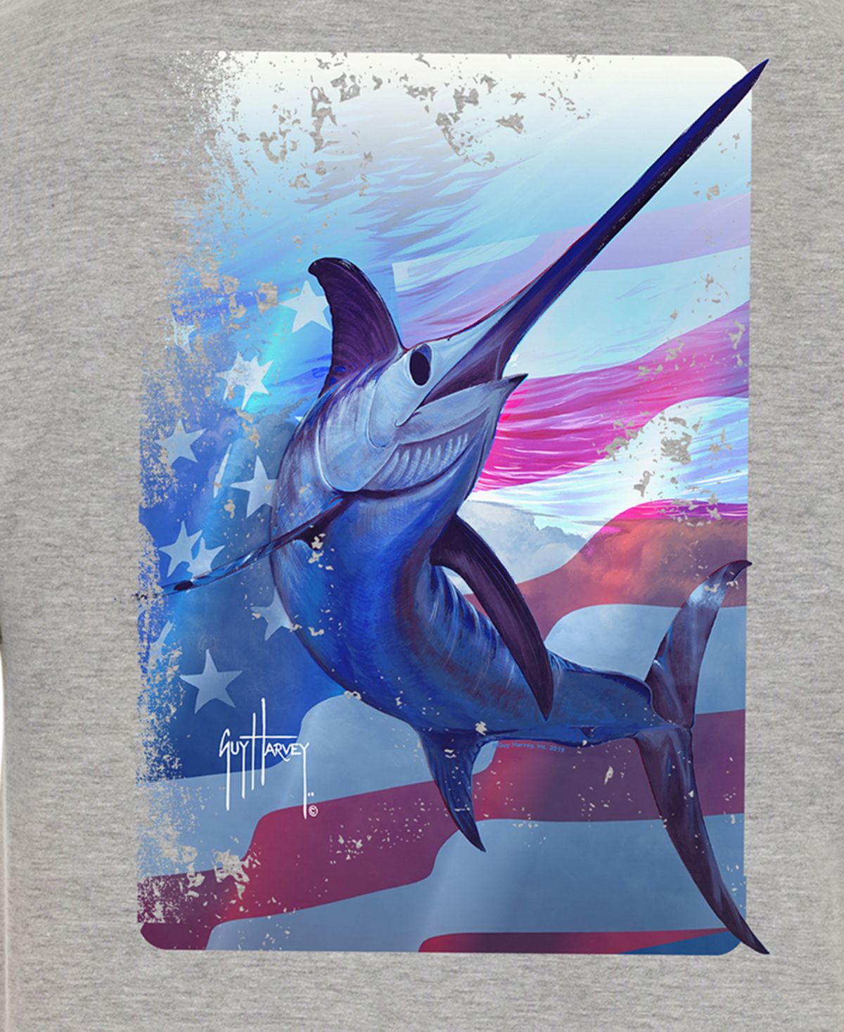 Guy Harvey Men's Swords & Stars Logo Graphic T-Shirt Gray Size Small