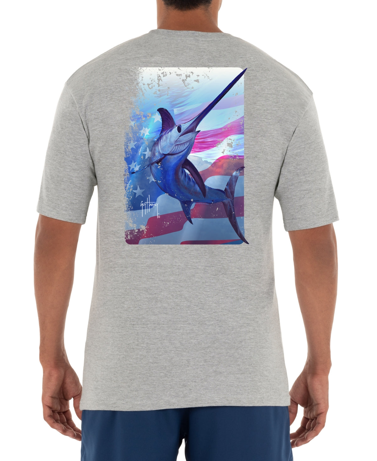 Guy Harvey Men's Swords & Stars Logo Graphic T-Shirt Gray Size Small