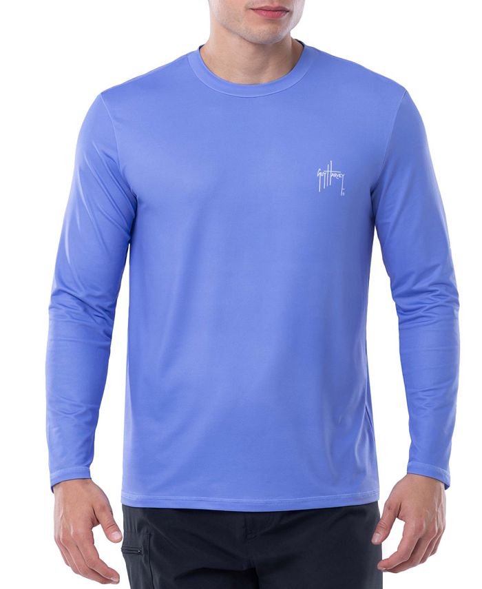 Guy Harvey Men's Moisture Wicking Upf 50 Logo Graphic Long Sleeve T-Shirt Blue Size Large