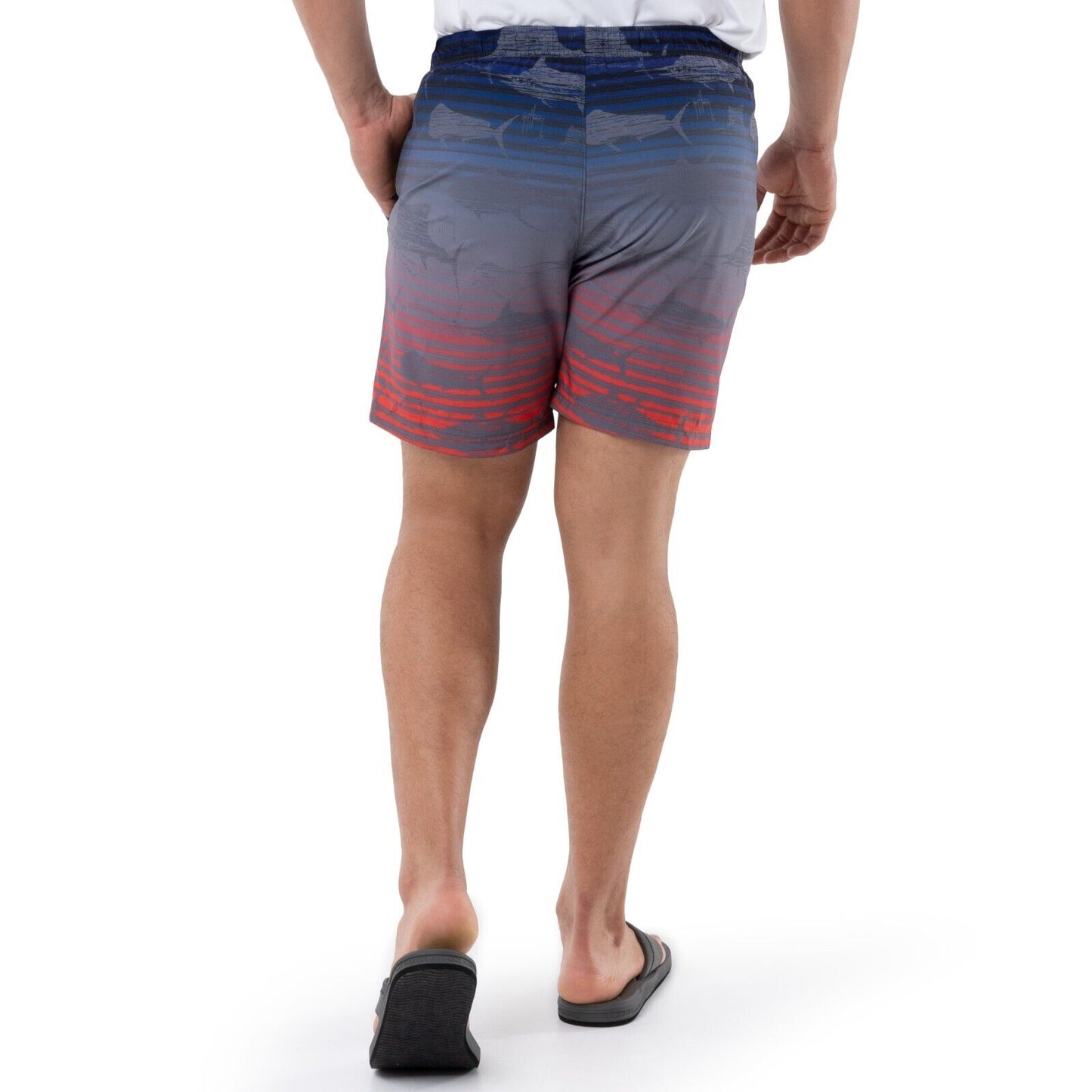 Guy Harvey Men's 7 Ocean Stripe Swim Trunks Blue Size Medium