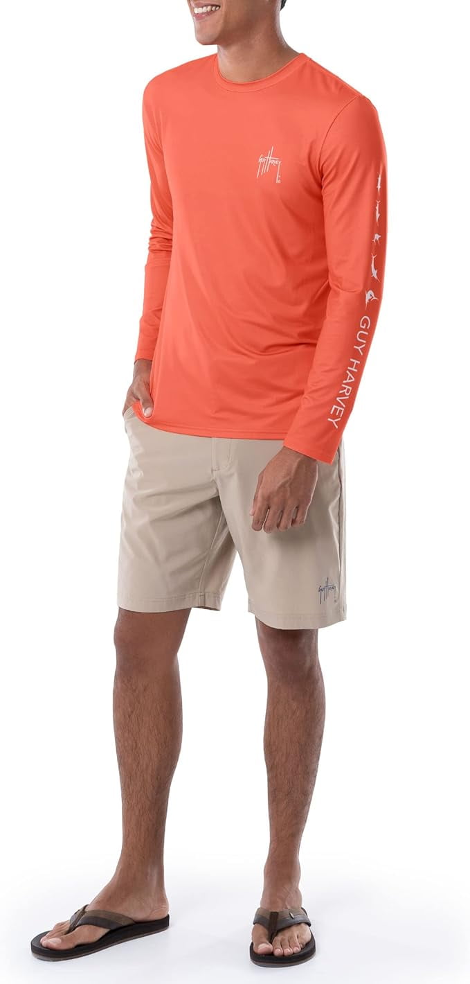 Guy Harvey Men's Moisture Wicking Upf 50 Logo Graphic T-Shirt Orange Size Medium