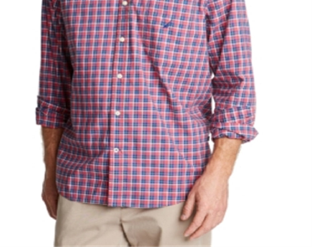 Nautica Men's Classic Fit Blue Sail Casual Plaid Shirt Red Size Small