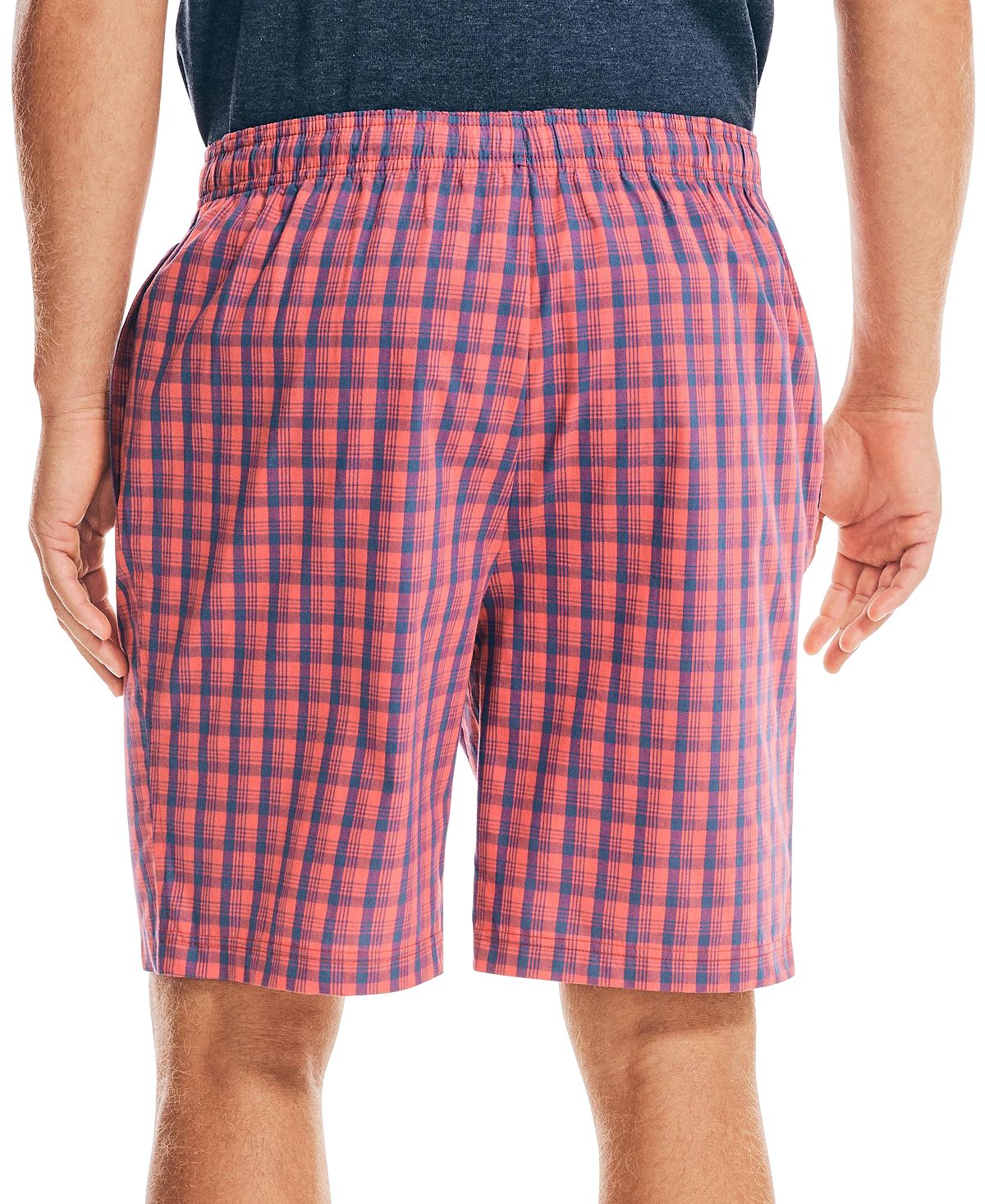 Nautica Men's Classic Fit Plaid Poplin Sleep Shorts Red Size L