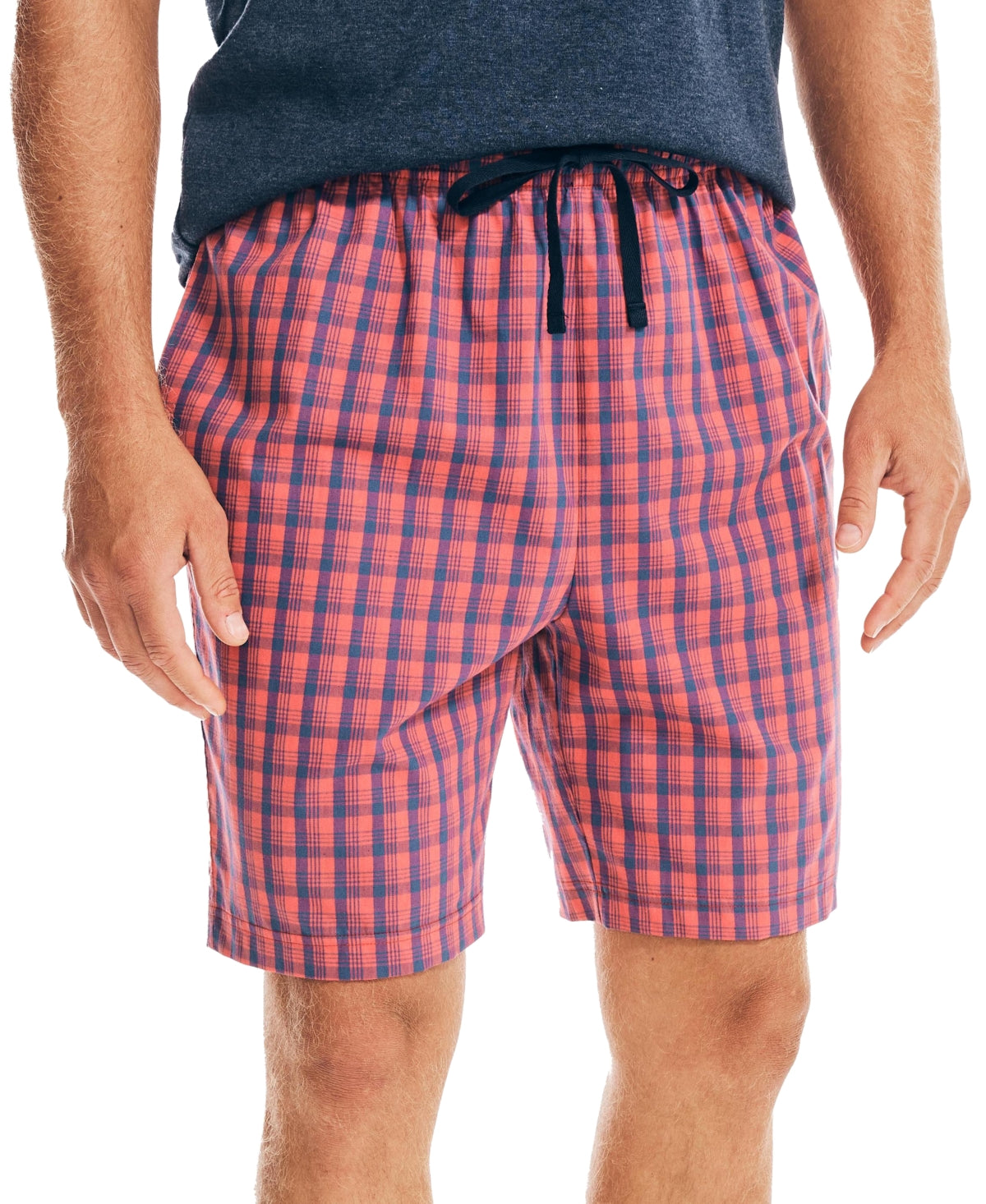 Nautica Men's Classic Fit Plaid Poplin Sleep Shorts Red Size X-Large