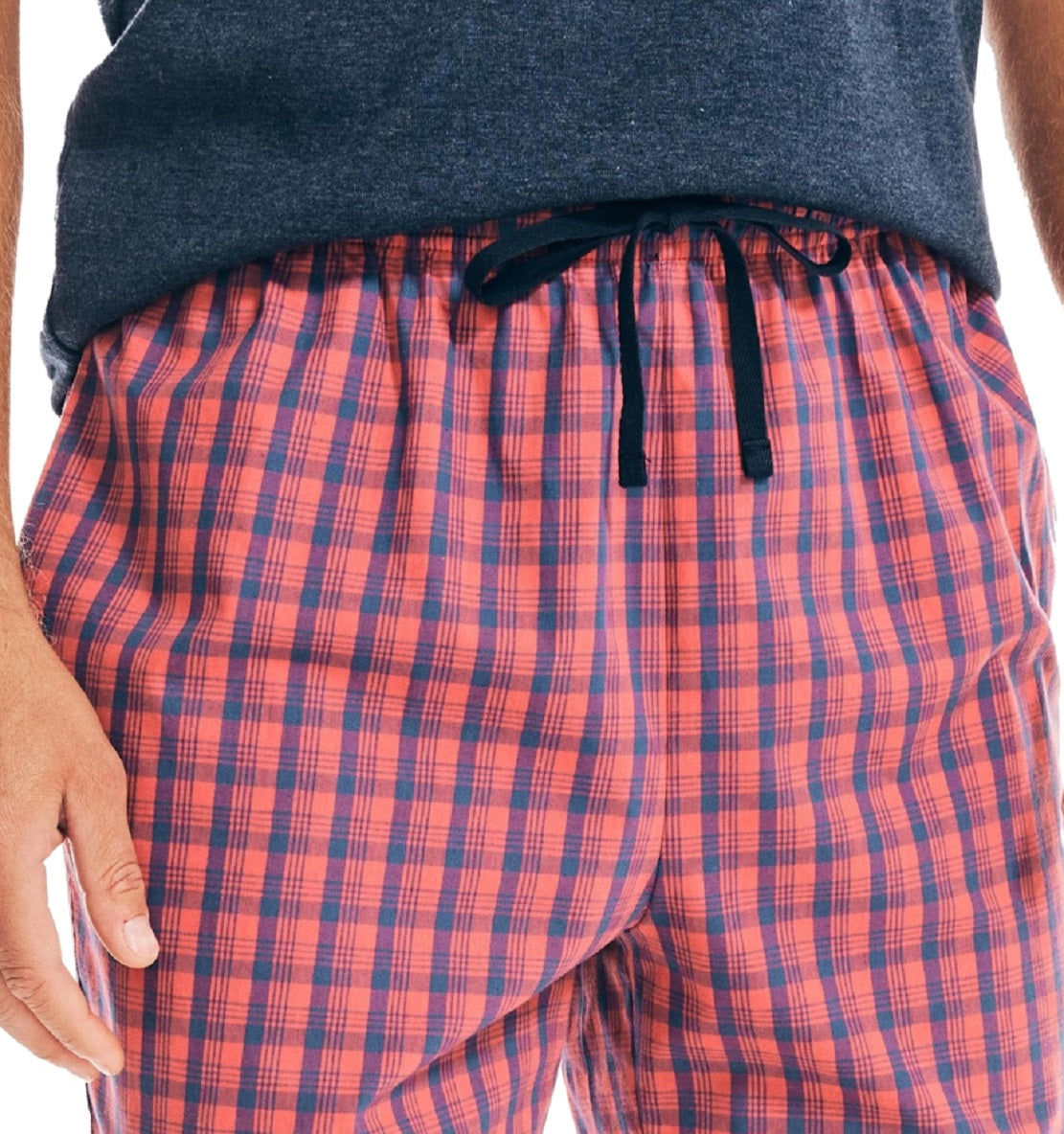 Nautica Men's Classic Fit Plaid Poplin Sleep Shorts Red Size X-Large