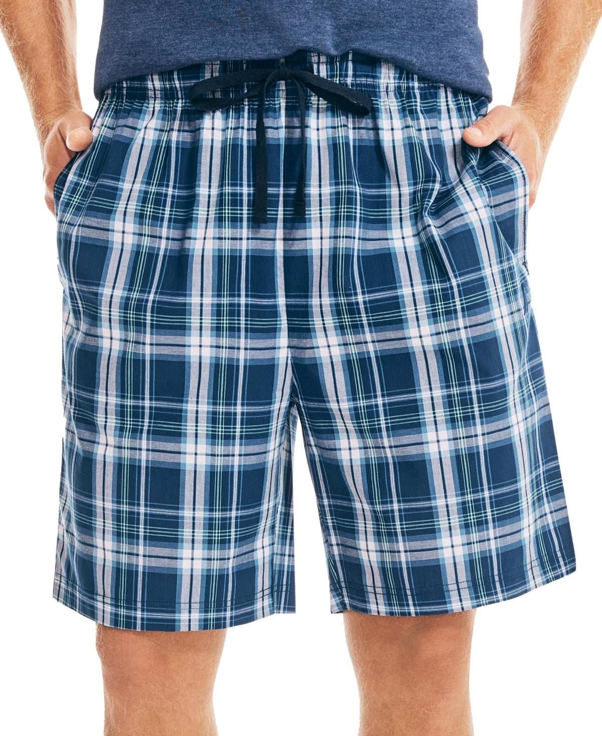 Nautica Men's Classic Fit Plaid Cotton Sleep Shorts Blue Size M