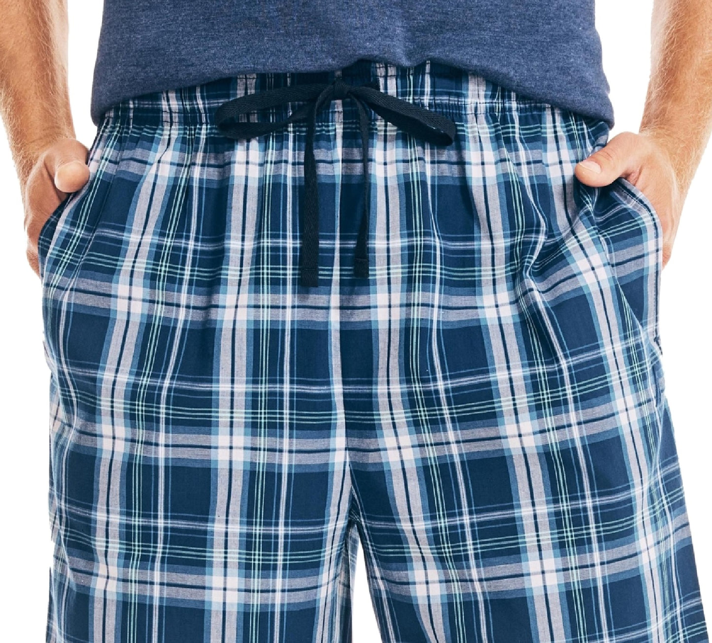 Nautica Men's Classic Fit Plaid Cotton Sleep Shorts Blue Size M