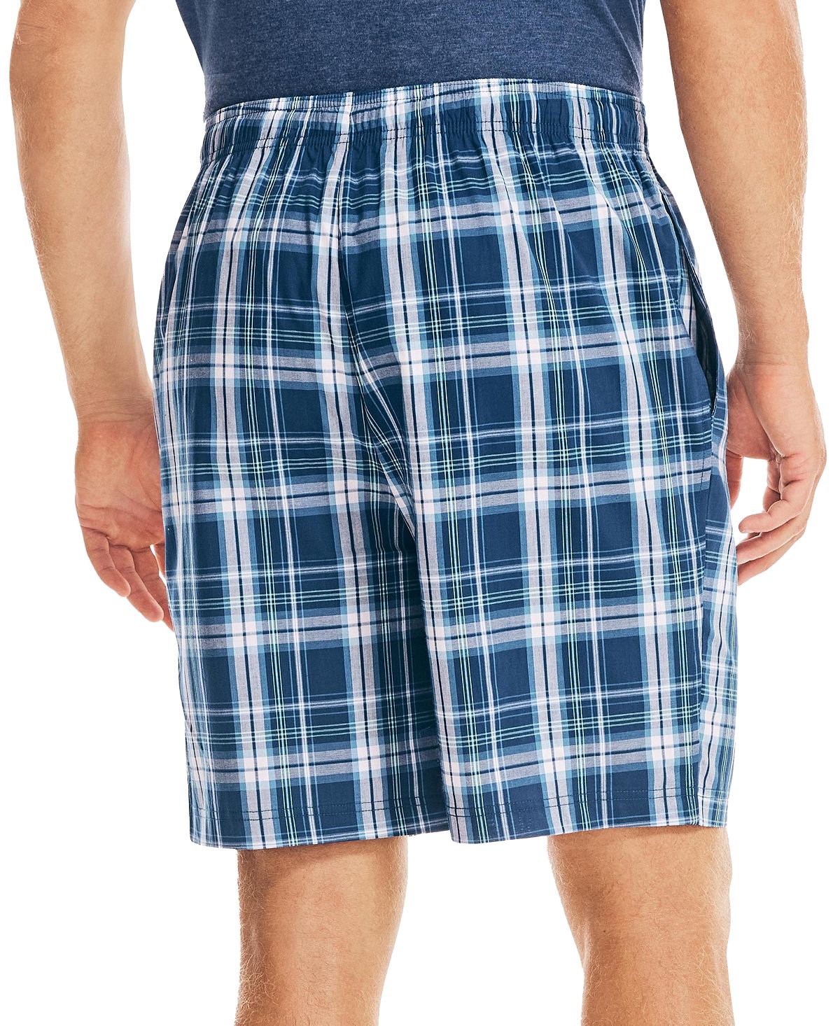Nautica Men's Classic Fit Plaid Cotton Sleep Shorts Blue Size Large