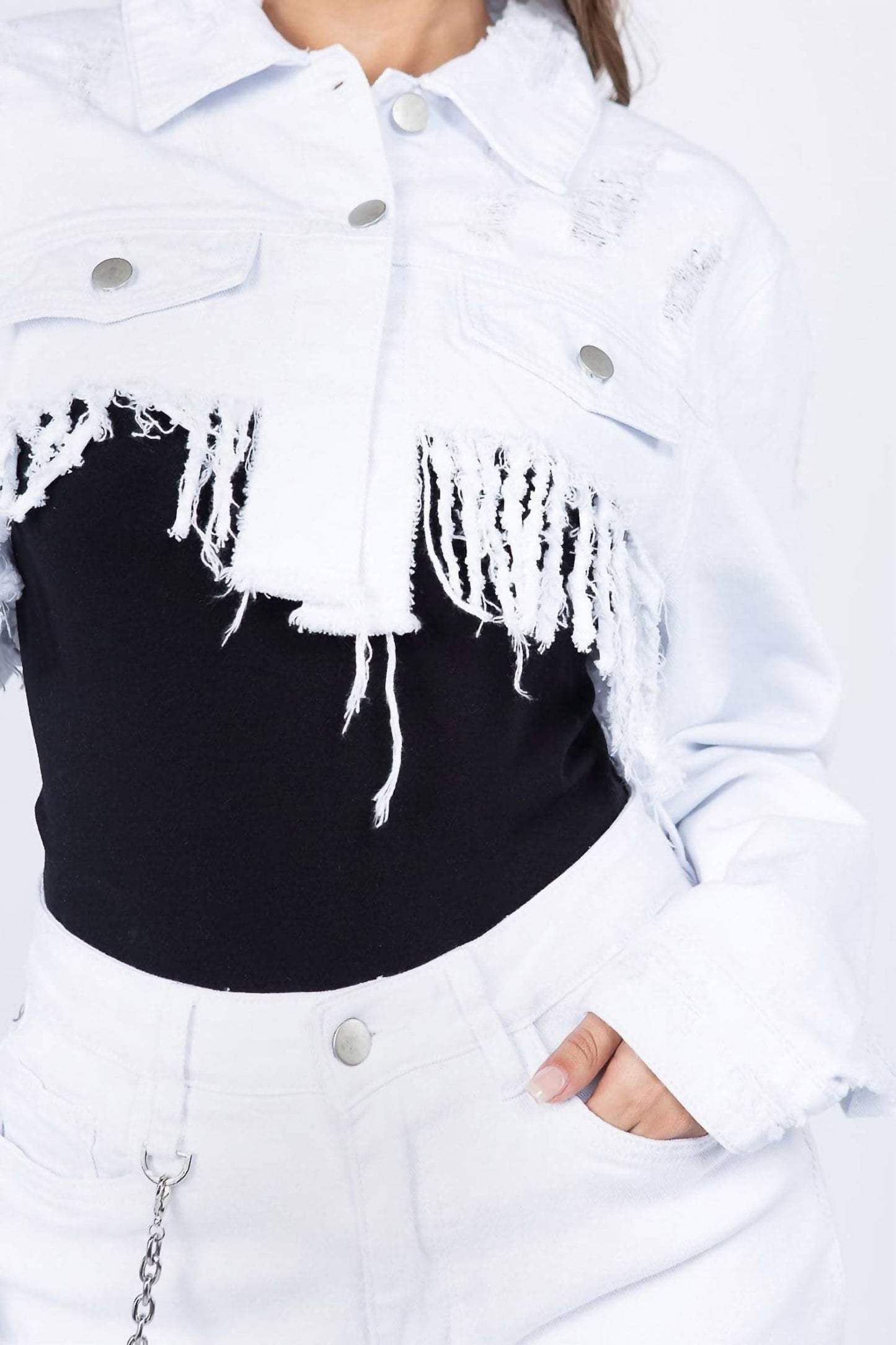 American Bazi - Chic Cropped Distressed Jean Jacket