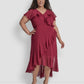 DKNY Plus Size V Neck Ruffled High Low Hem Dress Beet