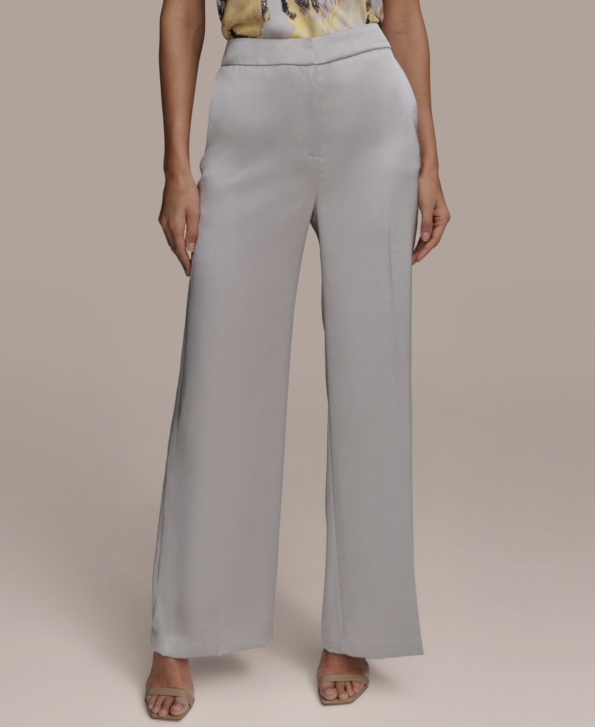 Donna Karan New York Womens Wide Leg Satin Pants Tuscan Grey