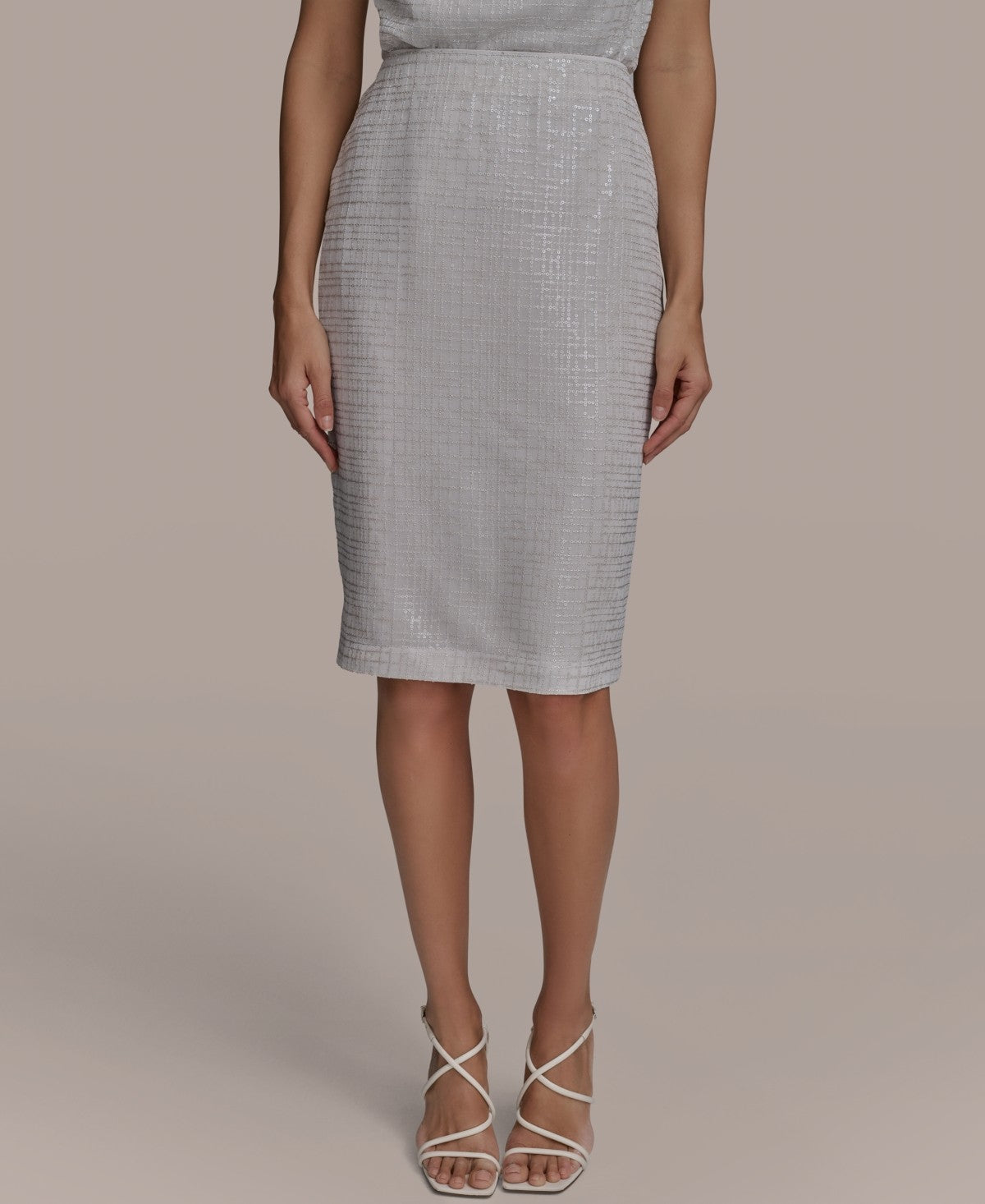 Donna Karan New York Womens Sequined Pencil Skirt Tuscan Grey