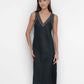 DKNY Womens Linen Sleeveless Studded V Neck Midi Dress Black