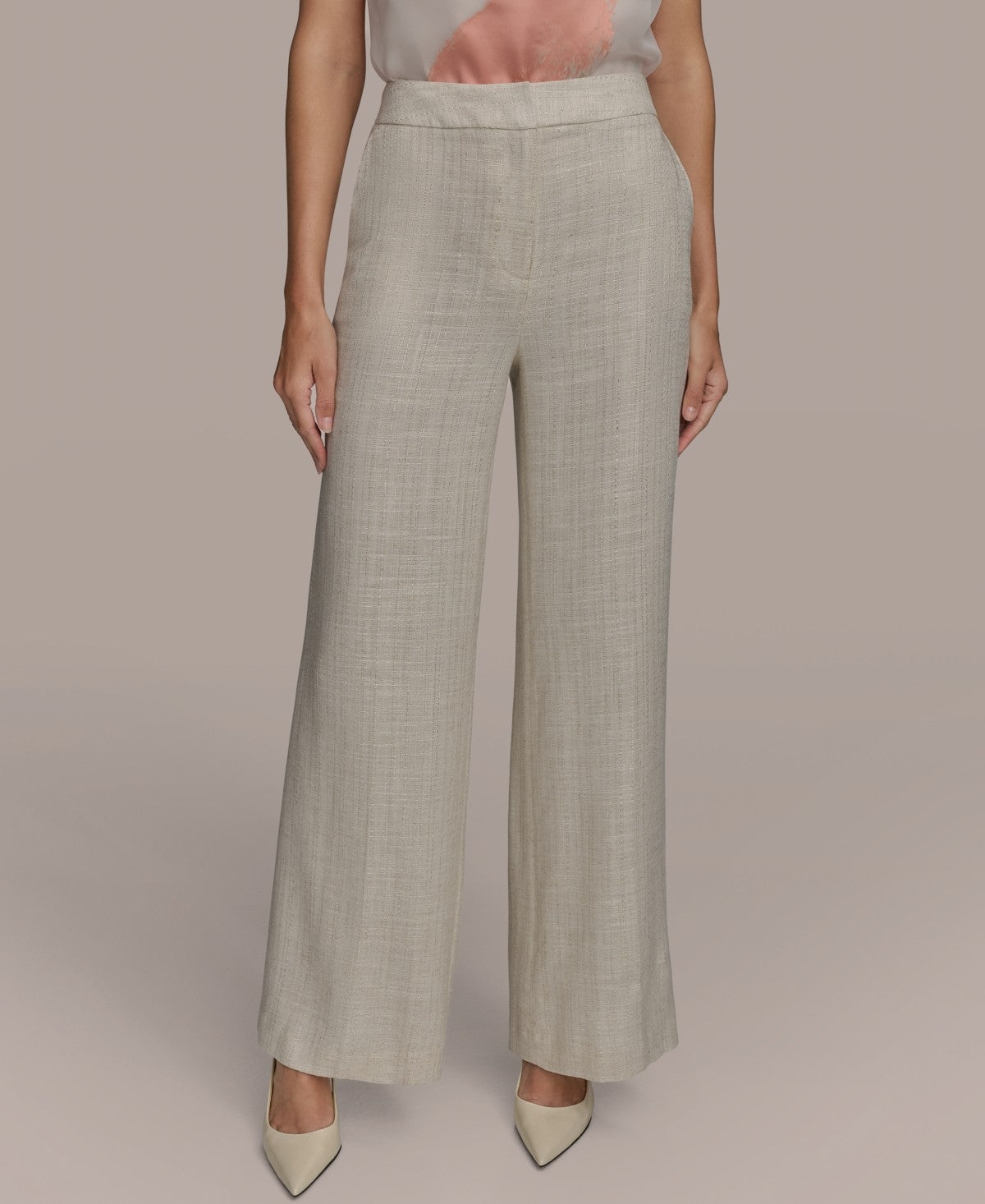 Donna Karan New York Womens Linen Blend Wide Leg Pants Gold Multi