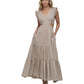DKNY Womens Ruffled Linen Blend Maxi Dress Pebble Size S