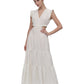 DKNY Jeans Womens Linen Blend Tiered V Neck Cutout Maxi Dress Ivory