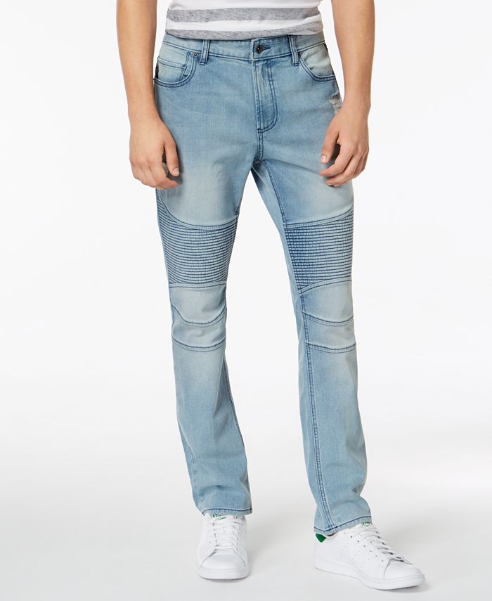 American Rag Men's Slim Fit Stretch Destroyed Moto Jeans Blue Size 36X30