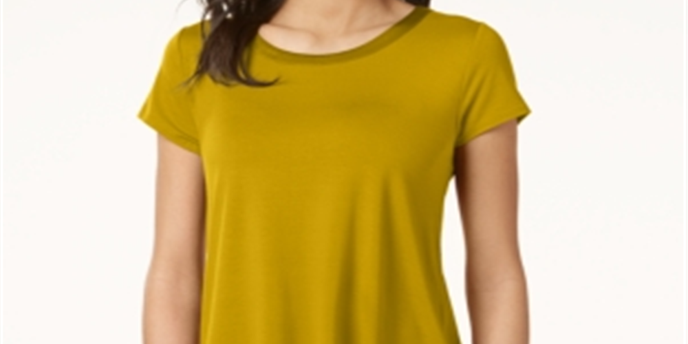 Alfani Women's Satin Trim High Low T-Shirt Yellow Size Petite