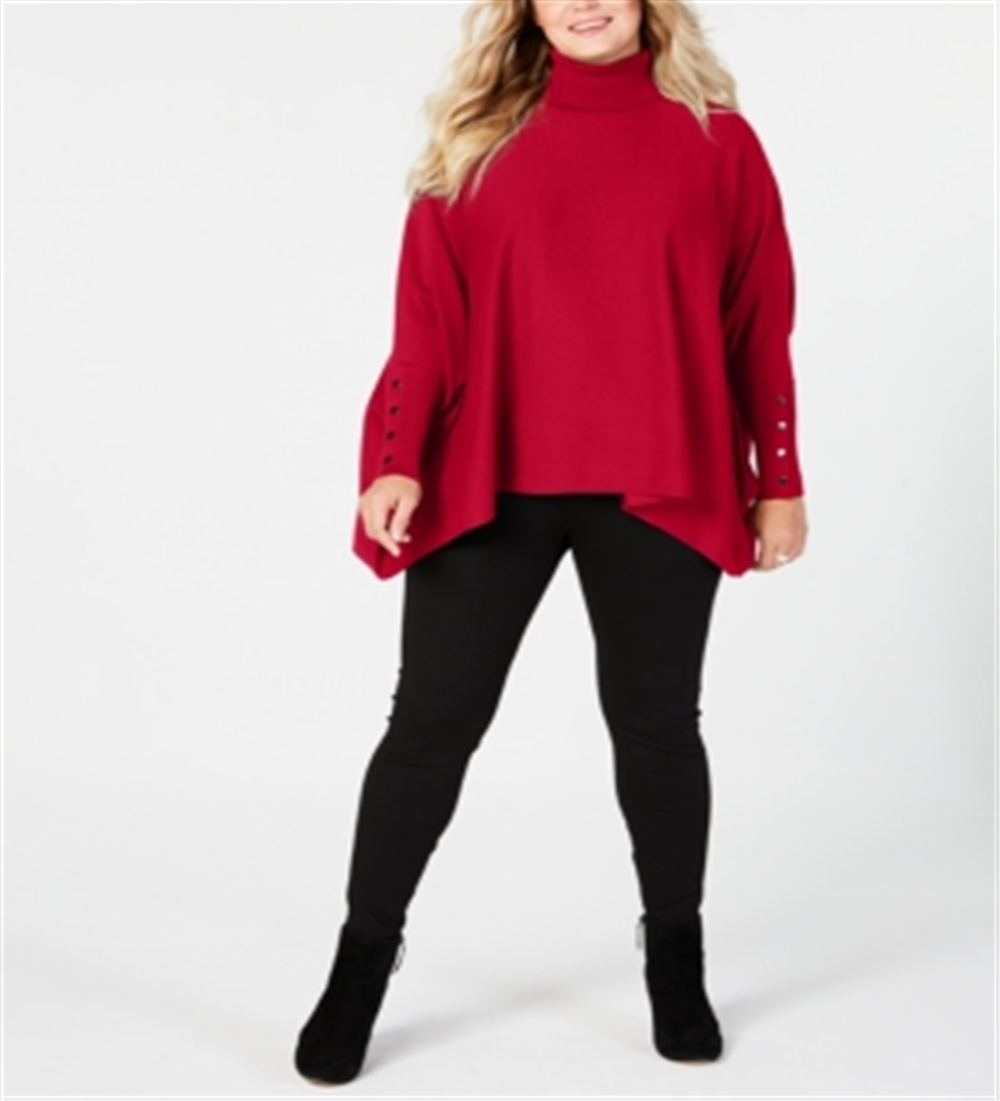 Alfani Women's Turtleneck Poncho Sweater Red Size 2X