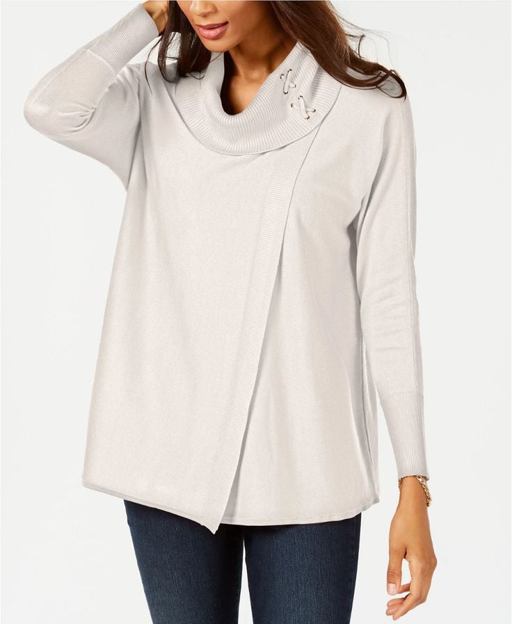 JM Collection Women's Faux Wrap Cowl Neck Sweater White Size Medium