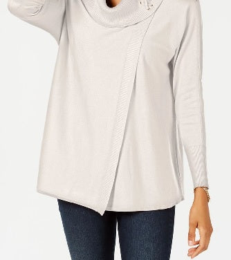 JM Collection Women's Faux Wrap Cowl Neck Sweater White Size Medium