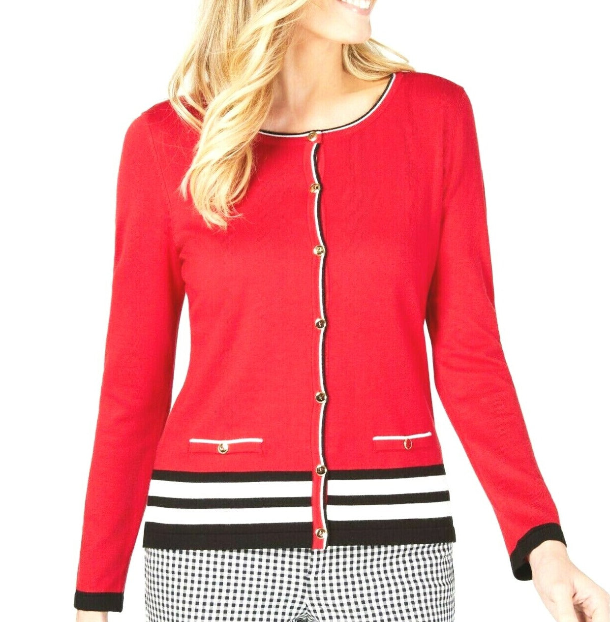 Karen Scott Womens Sweater Multi Striped-Hem Cardigan Size X-Large