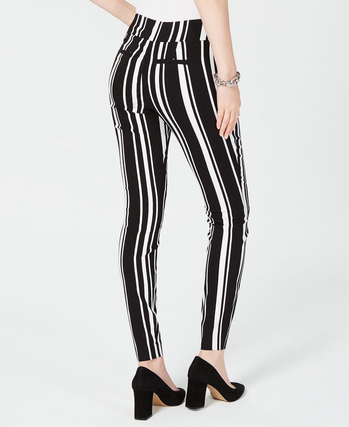 INC International Concepts Women's Striped Pull on Casual Trouser Pants Black Size 4