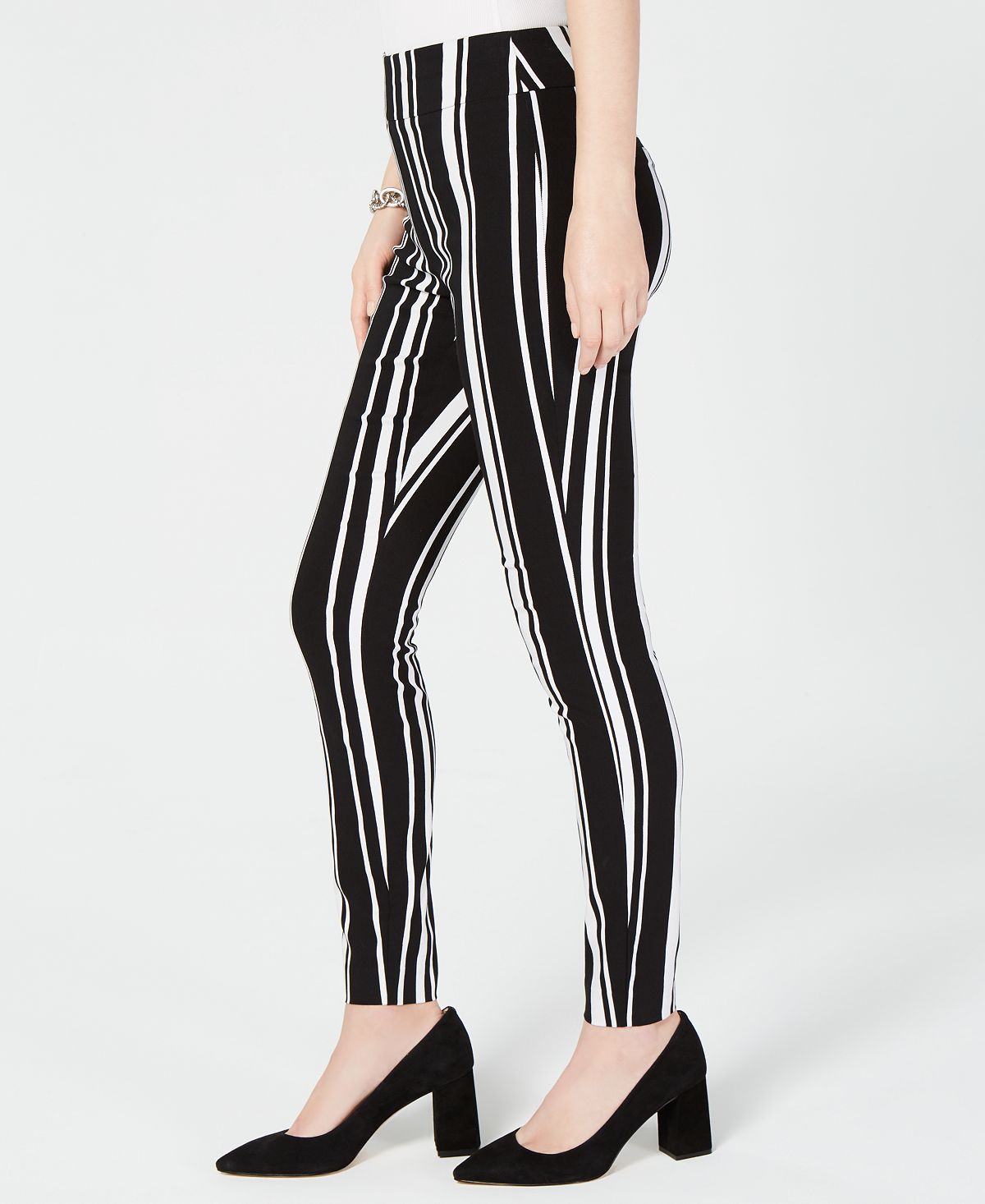 INC International Concepts Women's Striped Pull on Casual Trouser Pants Black Size 4