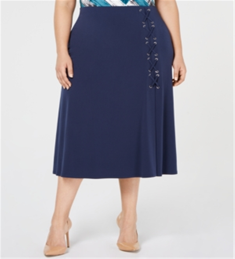 JM Collection Women's Plus Lace up a Line Skirt Blue Size 2X