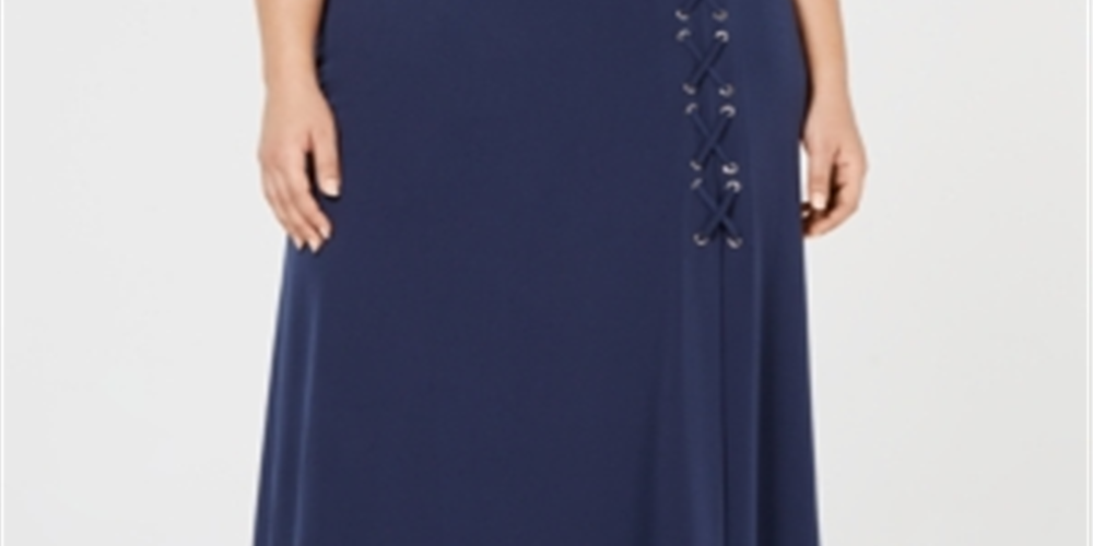 JM Collection Women's Plus Lace up a Line Skirt Blue Size 2X