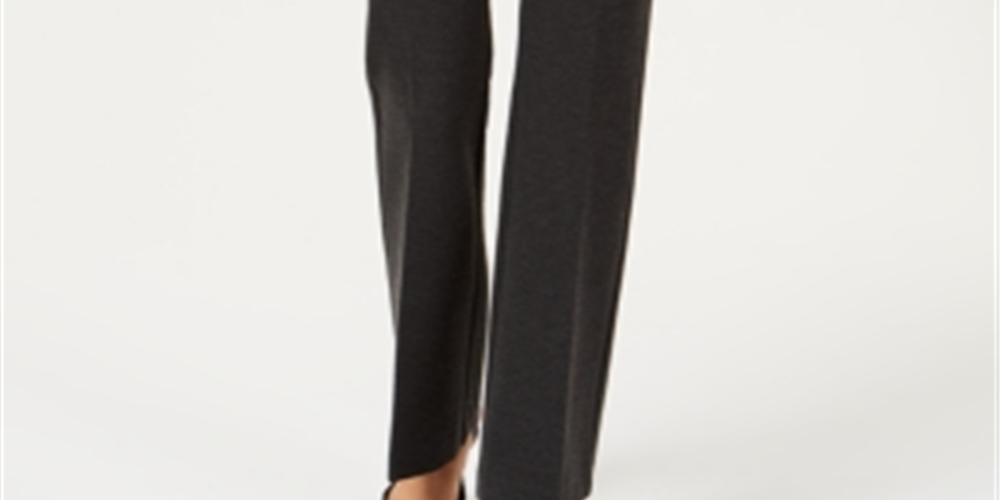 Alfani Women's Faux Leather Trim Wide Leg Trousers Gray Size 16X4.5